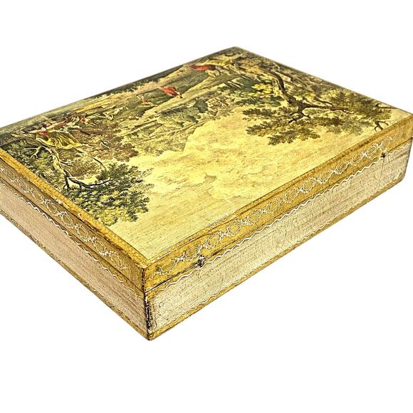 Vintage Italian Florentine Wooden Box Gilded Gold Green Red Wood Storage Case - Picture 5 of 12